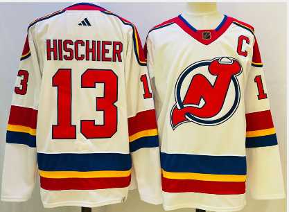 Mens New Jersey Devils #13 Nico Hischier White 2022 Reverse Retro Authentic Jersey